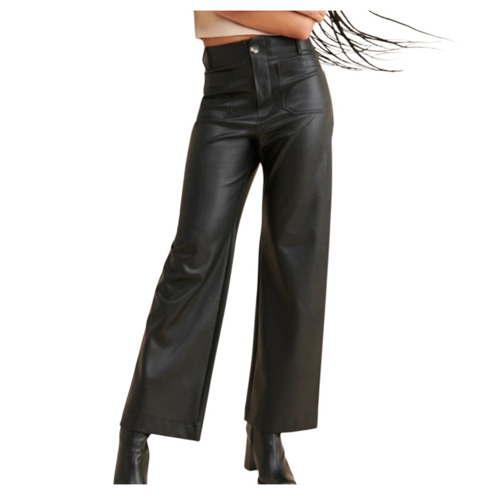 Maeve Anthropologie Colette Faux Leather Wide Leg Pants Black 18W Goth NEW